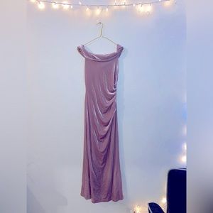 Lavender Velvet Stretch Ruched Full Length Formal Dress Off Shoulder Strapless